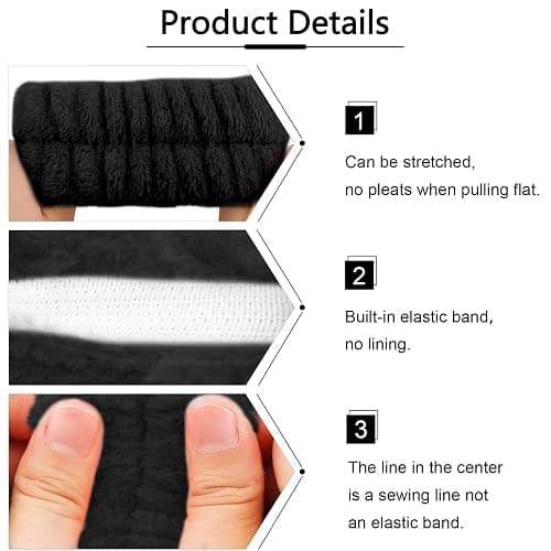 VELSCRUN Spa Headbands for Wash Face, Makeup Headband, Facial Skincare Headbands, 5 Pcs Black Puffy Sponge Spa Headband Bow Tie Hair Band Hair Clips Wristband Set Women Girls Accessories thumbnail 7