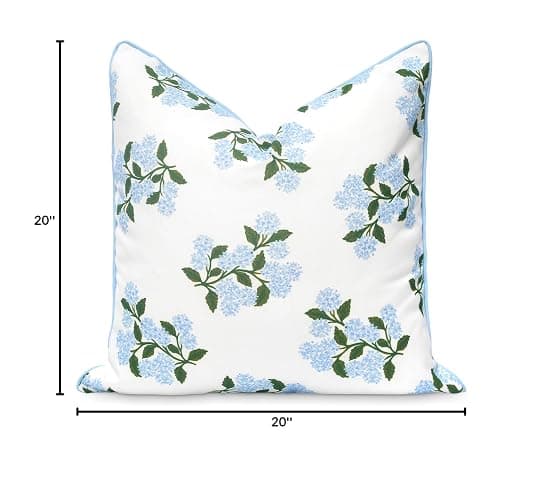 Hofdeco Premium Coastal Patio Indoor Outdoor Throw Pillow Cover Only, 20"x20" Water Repellent for Backyard, Couch, Baby Blue Print Hydrangea Flower thumbnail 3
