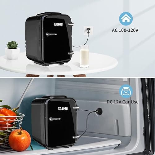 YASHE Mini Fridge, 4 Liter/6 Cans Small Refrigerator for Skincare, 110V AC/ 12V DC Thermoelectric Cooler and Warmer for Bedroom, Office, Dorm, Car, Black thumbnail 6