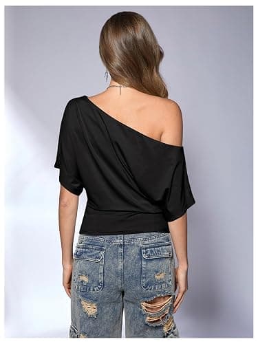 SweatyRocks Women's Off The Shoulder Tops Asymmetrical Y2K Going Out Top | Cinched Waist, Short Sleeve, One Shoulder Tops, 2000s Clothes, Summer Fashion Tops thumbnail 2