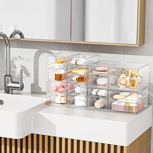 YFXCVSL Clear Stackable Storage Drawers, Acrylic Makeup Organizer with 7 Drawers, Bathroom Organizers and Storage, Plastic Bins for For Vanity, Undersink, Kitchen Cabinets, Pantry thumbnail 7