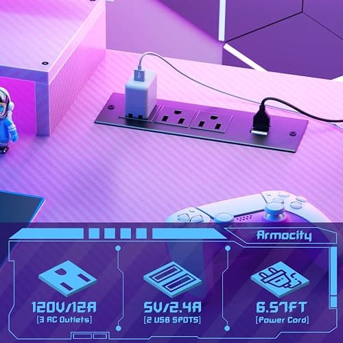Armocity Pink Gaming Desk with Hutch and LED Lights, 53" Computer Desk with Storage Shelves, Reversible PC Gaming Desk with Pegboard, Gamer Desks for Bedroom, Carbon Fiber Surface thumbnail 8
