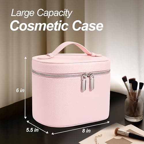 idoltimes Cosmetic Case, Leather Makeup Bag, Portable Handheld Makeup Case, Detachable Compartments thumbnail 3