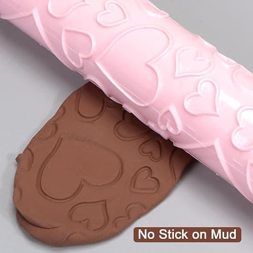 HARFINGTON Pattern Embossed Rolling Pin 14.57" x 1.97" Heart 3D Pattern PP Plastic Non-Stick Embossing Textured Rolling Pins for Baking Cookie Fondant Pastry Clay Dough, Pink thumbnail 5