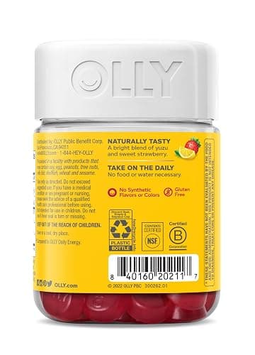 OLLY Extra Strength Daily Energy Gummy, Caffeine Free, 1000mcg Vitamin B12, CoQ10, Goji Berry, Adult Chewable Supplement, Berry Yuzu Flavor - 60 Count thumbnail 9