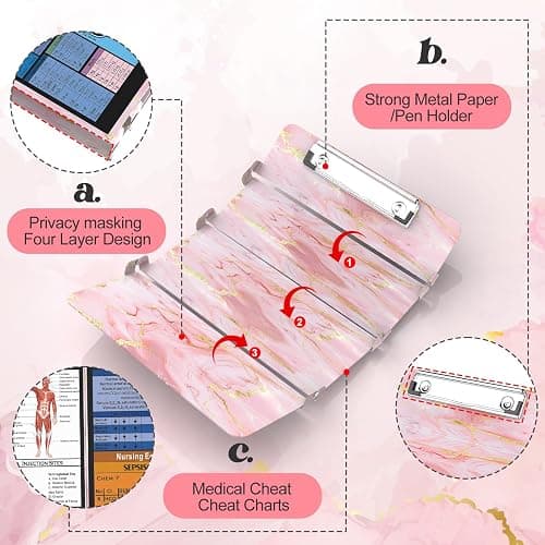 Nursing Clipboard Foldable, Nursing Medical Edition Cheat Sheets Aluminum 4 Layers Nurse Foldable Clipboard, Nursing Pocket Size Pen Clip Pocket Clipboard for Nurses Students School and Doctors thumbnail 4