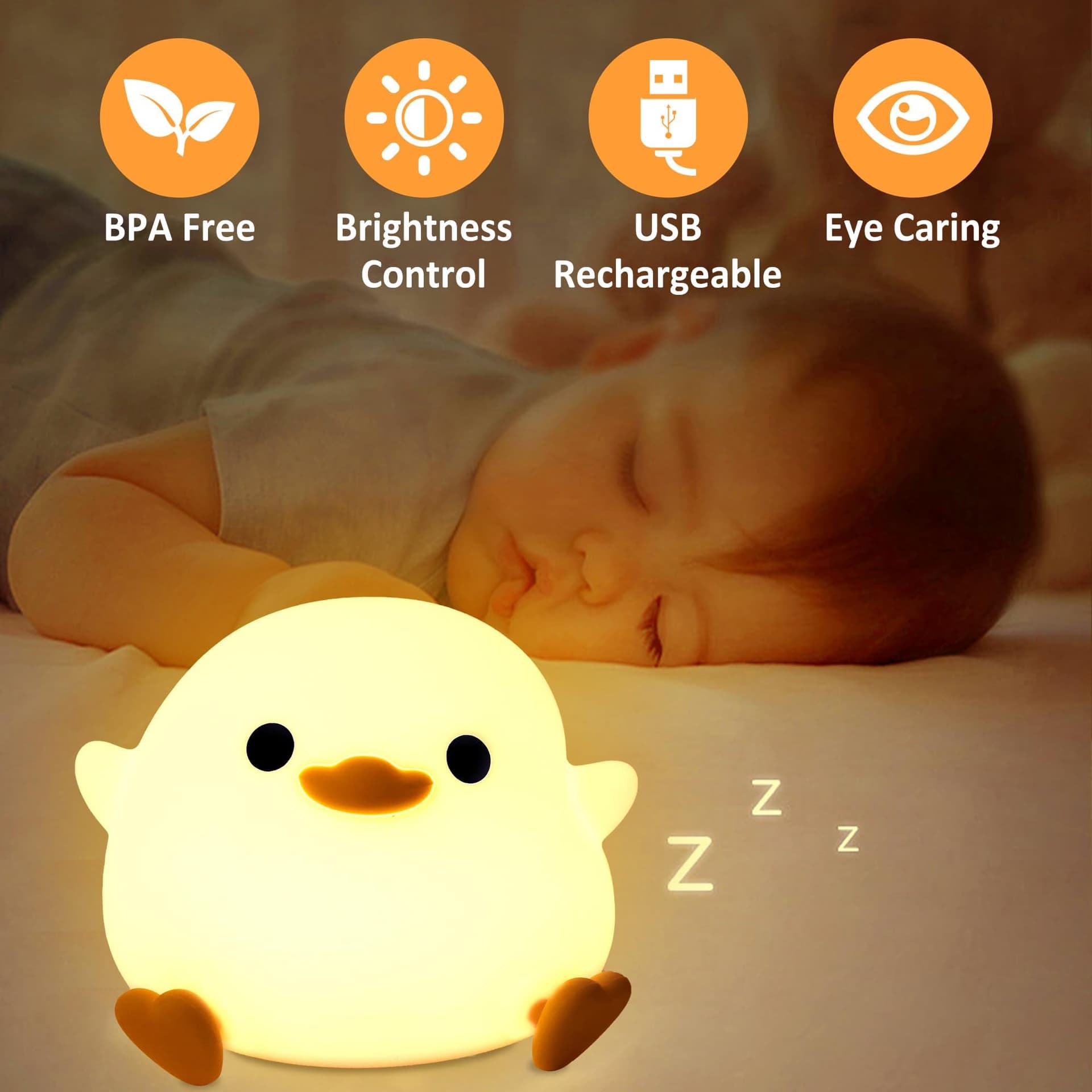 FULLOSUN Duck Light for Kids, Cute Silicone Animal Night Lamp with Touch Rechargeable Dimmable Timer, Best Decor for Children's Room Bedroom Desk, Present for Girls Boys Baby Toddler Xmas Birthday thumbnail 3