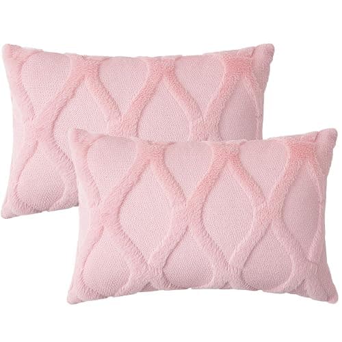 decorUhome Spring Throw Pillow Covers 12x20 Inch Set of 2, Soft Plush Faux Fur Wool Lumbar Light Pink Couch Pillow Covers, Decorative Neutral Pillow Cases for Bed Sofa Living Room Valentines Decor thumbnail 7