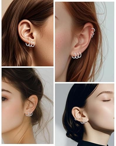 5 Pairs Small Huggie Hoop Earrings for Women, Stainless Steel Lightweight Hypoallergenic Silver/Gold Earrings for Sensitive Ears, Stackable Cartilage Hoop, Minimalist Everyday Jewelry (6/8/10/12/14mm) thumbnail 7
