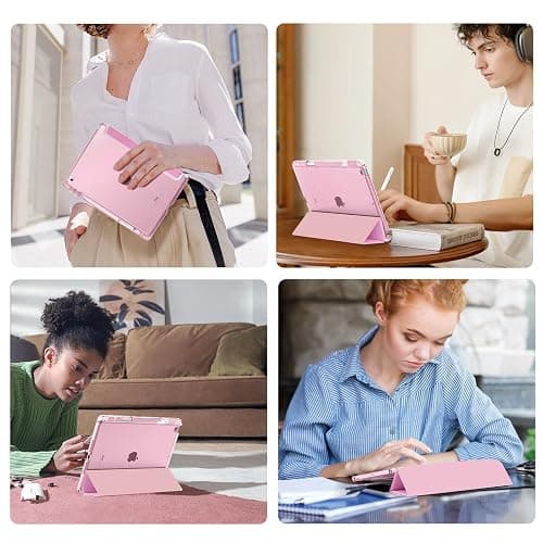MoKo for iPad 9th/8th/7th Generation Case 10.2-Inch 2021/2020/2019 with Pencil Holder, Slim Light Trifold Smart Protective Cover for iPad 10.2 with Hard PC Translucent Back Shell, Pink thumbnail 9
