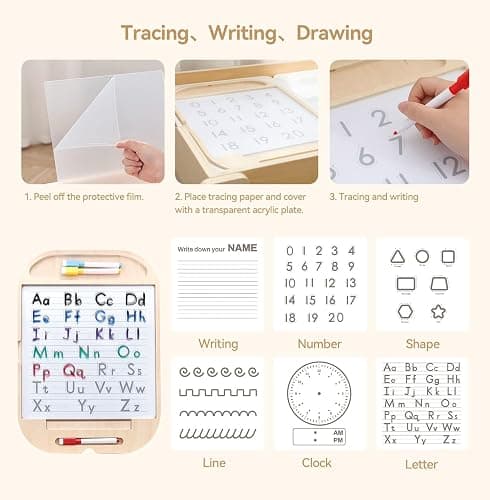 IEATFO Sensory Table Inserts Multi-Activity Boards, Classic Baseplate for Building Bricks, Clear Acrylic Writing & Drawing Panel with 3 Double-Sided Sheets, 8 Markers thumbnail 5