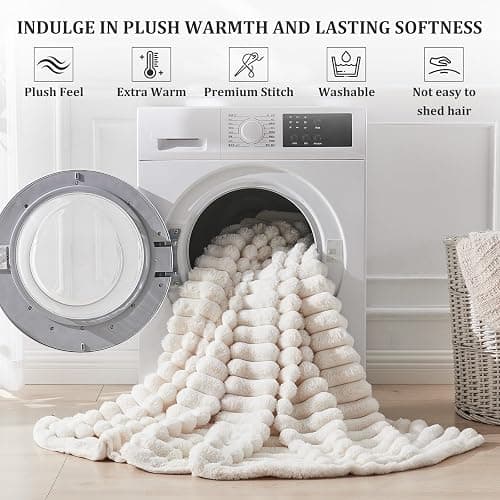 Faux Fur Twin Blanket for Couch, Cozy Fuzzy Fluffy Soft Plush Thick Bubble Sherpa Blanket for Sofa Bedroom Living Room, Mothers Day Birthday Gifts for Women Home Decor thumbnail 5