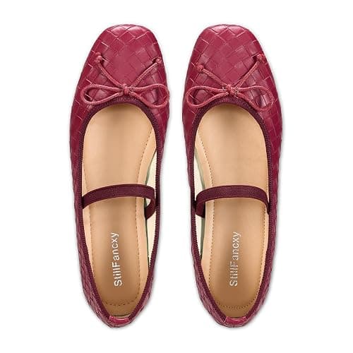StillFancxy Ballet Flats with Bow Square Toe Ballerina Flats Slip on Bowknot Flat Shoes for Women Dressy Comfortable - Image 1