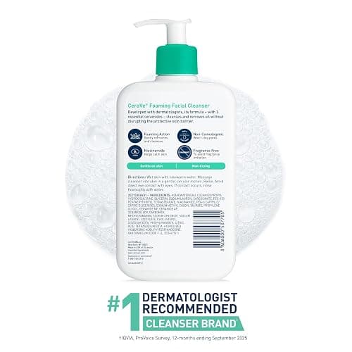 CeraVe Foaming Facial Cleanser, Daily Face Wash for Oily Skin, Hyaluronic Acid + Ceramides + Niacinamide, Fragrance Free & Paraben Free, Non-Drying Oil Control Face Wash, 16 Fluid Ounces thumbnail 7