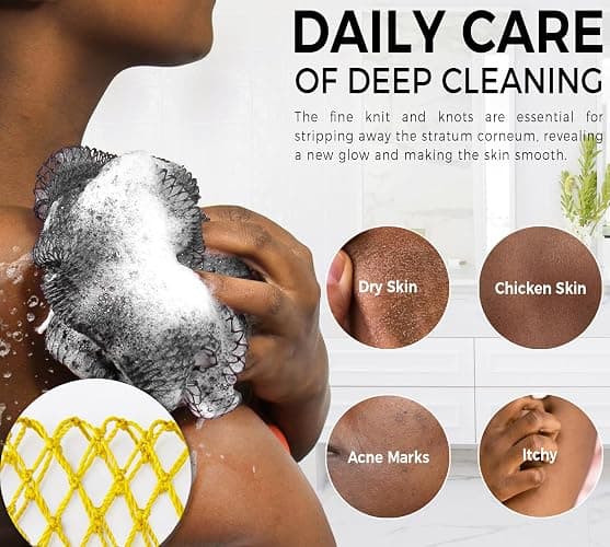 African Net Sponge Authentic - 2 Pieces Exfoliating Body Scrubber Bath Sponge York&Slate - Back Scrubber Washcloth for Shower - Real African Scrub Exfoliator Body Care Bathing Accessorie thumbnail 5