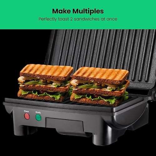 Chefman Electric Panini Press Grill and Gourmet Sandwich Maker w/ Non-Stick Coated Plates, Opens 180 Degrees to Fit Any Type or Size Food, Dishwasher Safe Removable Drip Tray, Stainless Steel/Black thumbnail 7