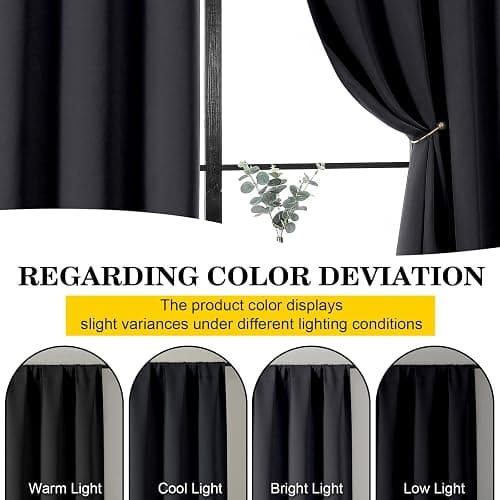 WelvetBLK Black Blackout Curtains for Bedroom Living Room 63 Inch Length 2 Panels Set, Soft Solid Room Darkening Thermal Insulated Window Treatments, Rod Pocket Dining Room Curtains, Black, 40"Wx63"L thumbnail 6