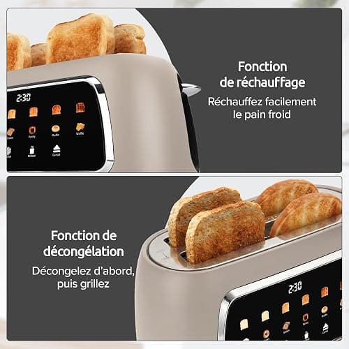 Olvy Grille Pain Electrique Ecran LCD Minuteur | 1 Appareil | Beige 4 Fentes 1500W Decongelation | Petit Dejeuner Familial | Toaster Fentes Larges Ramasse Miettes thumbnail 8