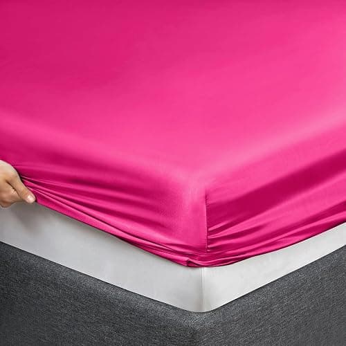 Vonty Satin Sheets Queen Size Silky Soft Satin Bed Sheets Hot Pink Sheet Set, 1 Deep Pocket Fitted Sheet + 1 Flat Sheet + 2 Pillowcases thumbnail 6