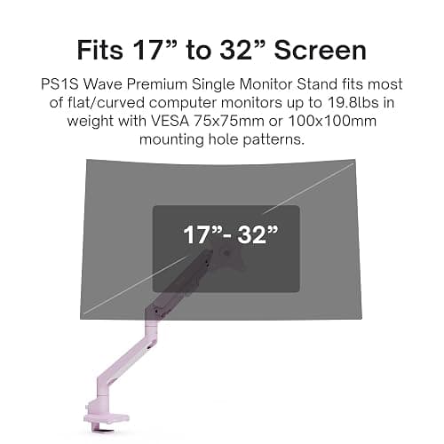 Pixio PS1S Wave Pink Single Monitor Arm Stand Desk Mount - Fits up to 32 inches Monitors and up to 19.8lbs. VESA Compatibility and Integrated Cable Management thumbnail 2