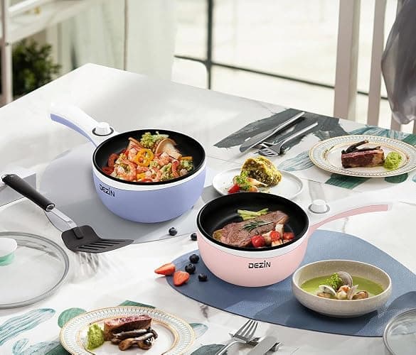 Dezin Hot Pot Electric Upgraded, Non-Stick Sauté Pan, Rapid Noodles Electric Pot, 1.5L Mini Portable Hot Pot for Steak, Egg, Fried Rice, Ramen, Oatmeal, Soup with Power Adjustment - 1.5L(Without Steamer) - Beige thumbnail 3