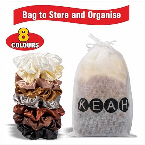 KEAH Pack of 8 Silk Scrunchies - No Crease Satin Scrunchies for Women & Girls, Suitable for All Hair Types - Trendy Colours, Strong Hold With Storage Bag thumbnail 3