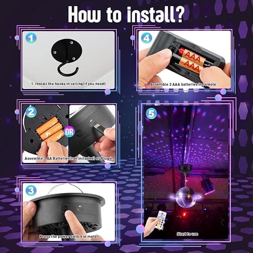 Disco Ball with Motor and 6 Inch Mirror Ball, Rotating 0/3/6/9/12/15 RPM Variable Speed,12 Lighting Colors and 4 Light Modes, 16 FT USB Power Cable and Remote Control, for Party Wedding Christmas thumbnail 8