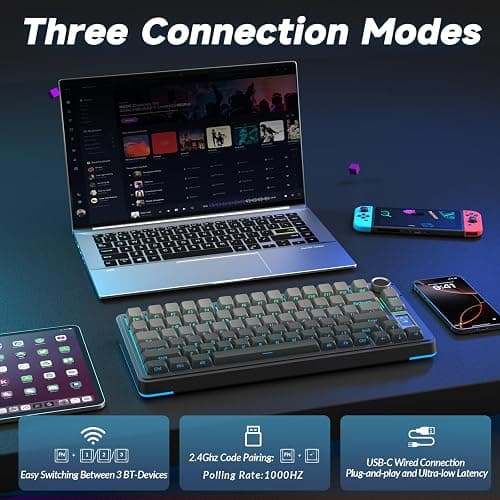 AULA S75 PRO Wireless Mechanical Keyboard with Screen&Knob, Tri-Mode Hot Swappable Gaming Keyboard 75%, Pre-lubed Switches, RGB Backlit, Side Printed PBT Keycaps, Creamy Sounding Computer Keyboards thumbnail 4