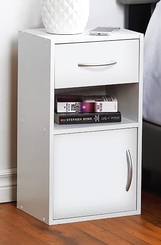URBNLIVING 1 Door 1 Drawer Wooden Bedroom Bedside Cabinet Shelf Nightstand Side Table Unit (White) thumbnail 2