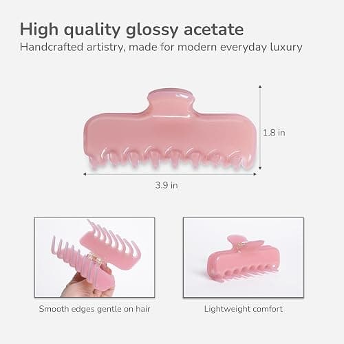 Emma Lily 3.9-Inch Large Premium Acetate Rectangle Claw Clip - Light Pink, Non-Slip Strong Hold for Thick Hair, Gifts for Women, 1 Pack thumbnail 3