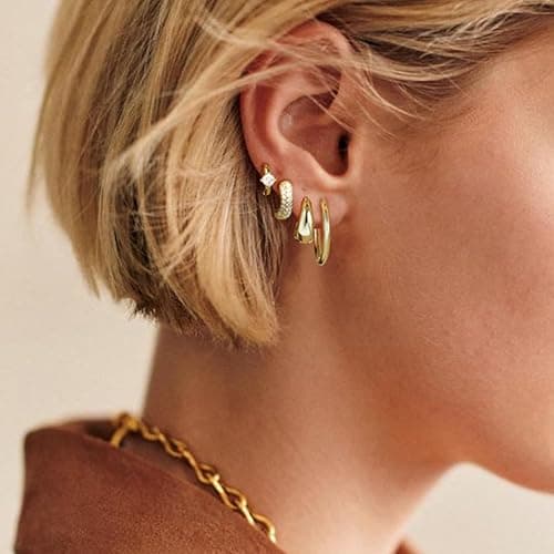 Small Gold Hoop Earrings Set for Women, 14K Gold Plated Lightweight Earrings Sets for Multiple Piercing, Hypoallergenic Huggie Gold Hoops Earrings for Women Jewelry thumbnail 4