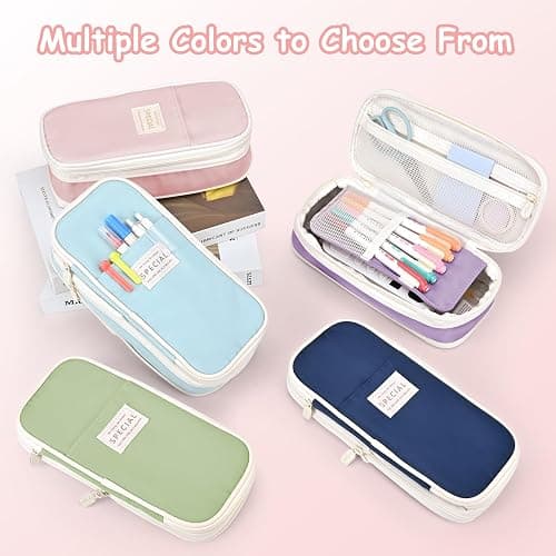 Mamowla Pencil Case for Girls, Big Capacity Large Pencil Case Pen Cases Portable Office Stationery Makeup Bag Pouch, Desk Organizer for School Boys Kids Teenage Adults Women Men(Pink) - Pink thumbnail 6