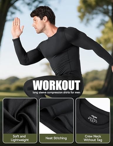 Niksa 1/2 Pack Long Sleeve Compression Shirts for Men, Workout Base Layer Athletic Gym Tops Quick Dry Running Undershirts thumbnail 4