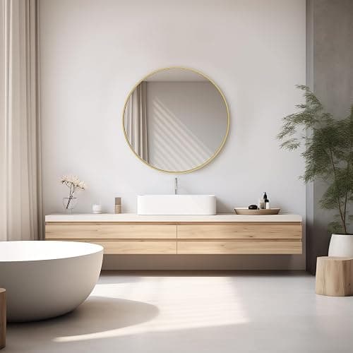 DUMOS Gold Circle Mirror for Wall 24.02 inch, Bathroom Round Mirror for Over Sink, Bathroom, Entryway, Bedroom, Vanity thumbnail 5