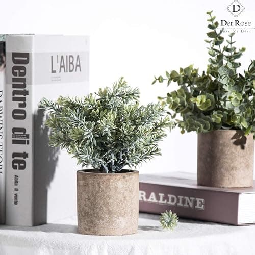 Der Rose 3 Pack Mini Potted Fake Plants Artificial Plastic Eucalyptus Plants Topiaries for Home Office Desk Farmhouse Room Decor - Grey thumbnail 7