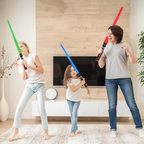 ANNDOFY Light Up Saber for Kids, Green Light Swords with FX Sound, Expandable Light Swords Set for Galaxy War Fighter Warriors Halloween Dress Up Parties (with Belt Clip) thumbnail 2