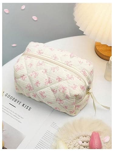 Floerns Women's Y2k Bow Cute Makeup Bag Zipper Closure Portable Cosmetic Toiletry Bags Pink Bow One Size thumbnail 2