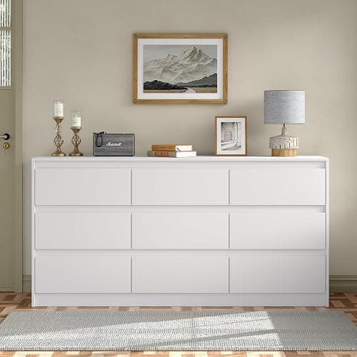 Furniouse Modern 9 Large Storage Drawers Dresser for Clothes Organizer, White Modern Chest of Drawers for Closet, 60" Long Drawer Organizer Cabinet for Bedroom,Living Room,Entryway,Hallway thumbnail 5