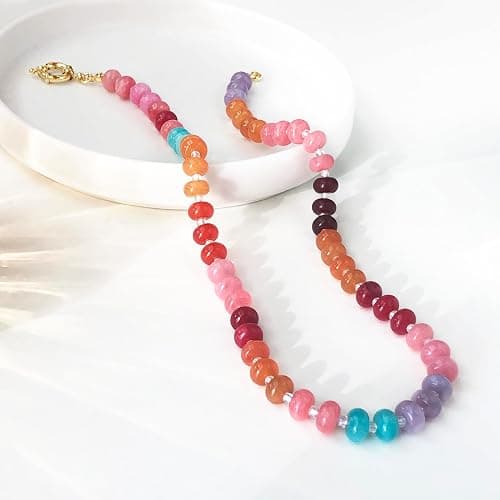 HAXIYA Colorful Beades Gemstone Necklace for Women Boho Beaded Choker Rainbow Colorful Natural Stone Summer Beach Jewelry for Women thumbnail 5