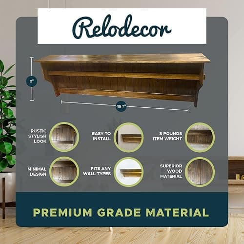 RELODECOR Wall Mounted Quilt Rack with Shelf - Solid Pine Wood, Rustic Farmhouse Style Quilt Hanger for Bedroom & Living Room Decor thumbnail 2