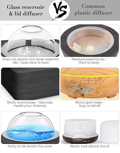 Glass Dome Essential Oil Diffuser with Glass Reservoir & Wood Base-Plastic Free, 200ml Ultrasonic Diffuser for Aromatherapy with Timer 7 Color Light Auto-Off for Gift Home Office Yoga Dark Brown thumbnail 3