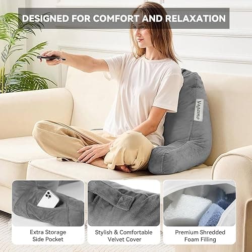 Yagamo Reading Pillow for Bed with Adjustable Memory Foam,Large Adult Backrest with Arms, Back Pillow for Sitting in Bed with Washable Cover- Large, Gray thumbnail 3