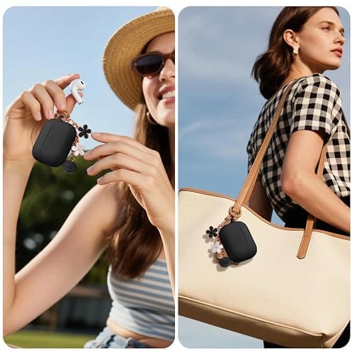 Soft Silicone Case for AirPods Pro 2nd/1st Generation, Protective Cases Cover with Cleaning Kit & Keychain, Compatible with AirPods Pro 2 for Women Girly, Anti-Scratch, Shockproof (Black) thumbnail 7