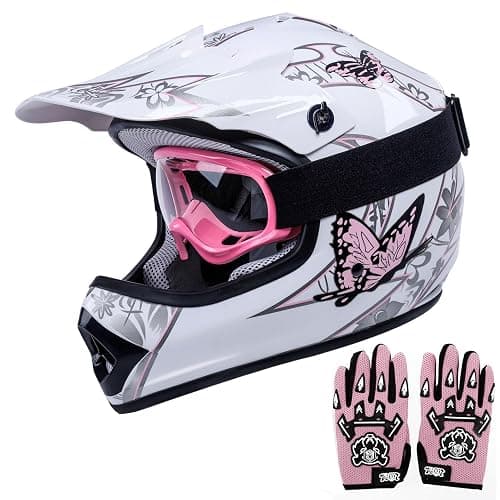 TCT-MOTORPARTS DOT Youth Kids Dirt Bike Full Face Helmets Motocross ATV Offroad Four Wheeler Helmet Pink Butterfly Small Size - Image 1