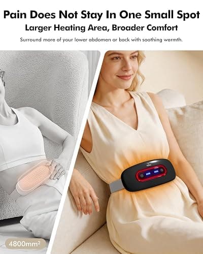 Portable Cordless Menstrual Heating Pad with 4 Heat Levels and 4 Massage Modes,Electric, Fast Large Heating Belly Wrap Belt (Black) thumbnail 7