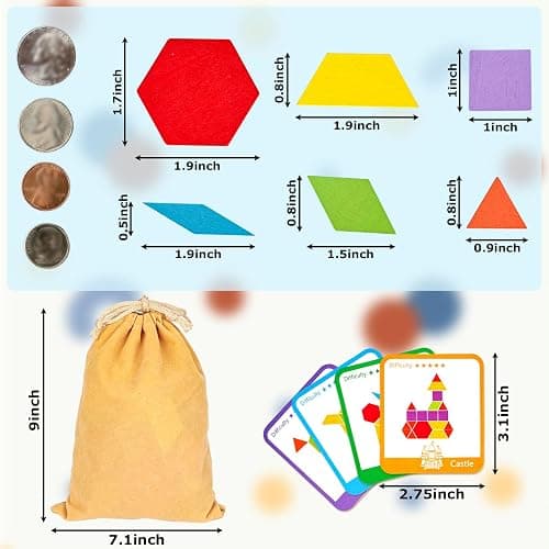 LovesTown 209 PCS Shapes Wooden Pattern Blocks for Kids,Geometric with Activity Cards and Storage Bag, Educational Tangram Puzzles,Great Learning Gift from Parents or Teachers thumbnail 3