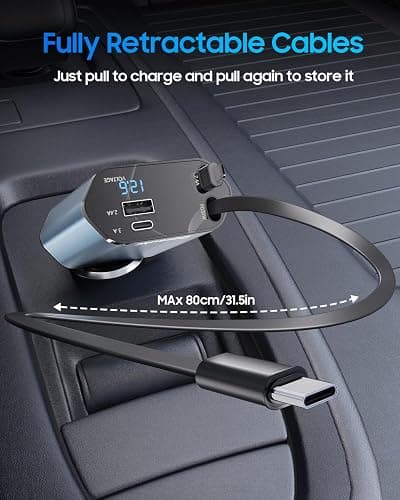 Retractable Car Charger for iPhone 17, 69W USB C 4 in 1 Fast Charging, Car Truck Accessories, Car Adapter, Road Trip Essentials Gift for Men Women, for iPhone 17 Pro Max Air 16 15 14 13, Galaxy, Pixel thumbnail 3
