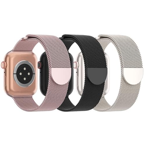 3 Pack Mesh Metal Band Compatible with Apple Watch Band 38mm 40mm 41mm 42mm 44mm 45mm 46mm 49mm, Stainless Steel Magnetic Loop Strap for iWatch Ultra 3 2 1 Series 11/10/9/8/SE/7/6/5/4/3 Men Women - Image 1