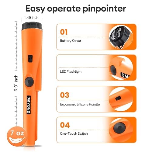 Dmyond Metal Detector Pinpointer - Professional Waterproof Handheld Pin Pointer Wand - High Sensitivity 360° Detection - Search Treasure Pinpointing Finder Probe for Adults, Kids - Orange thumbnail 3