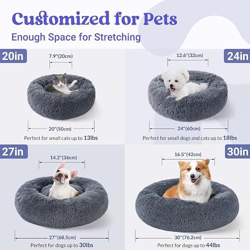 rabbitgoo Cat Beds for Indoor Cats, 20 inches Cat Bed Machine Washable, Fluffy Round Pet Bed Non-Slip, Calming Soft Plush Donut Cuddler Cushion Self Warming for Small Dogs Kittens, Dark Grey, Medium thumbnail 5